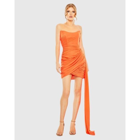 Mac Duggal NWT Strapless Faux Wrap Dress in Tangerine Size 6 - Picture 1 of 8